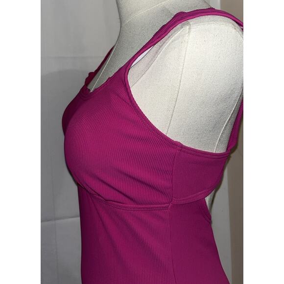 CHARMO Pink Ribbed Scalloped 1 Piece Swimsuit Womens Retro Modest Square Neck S - Picture 11 of 14